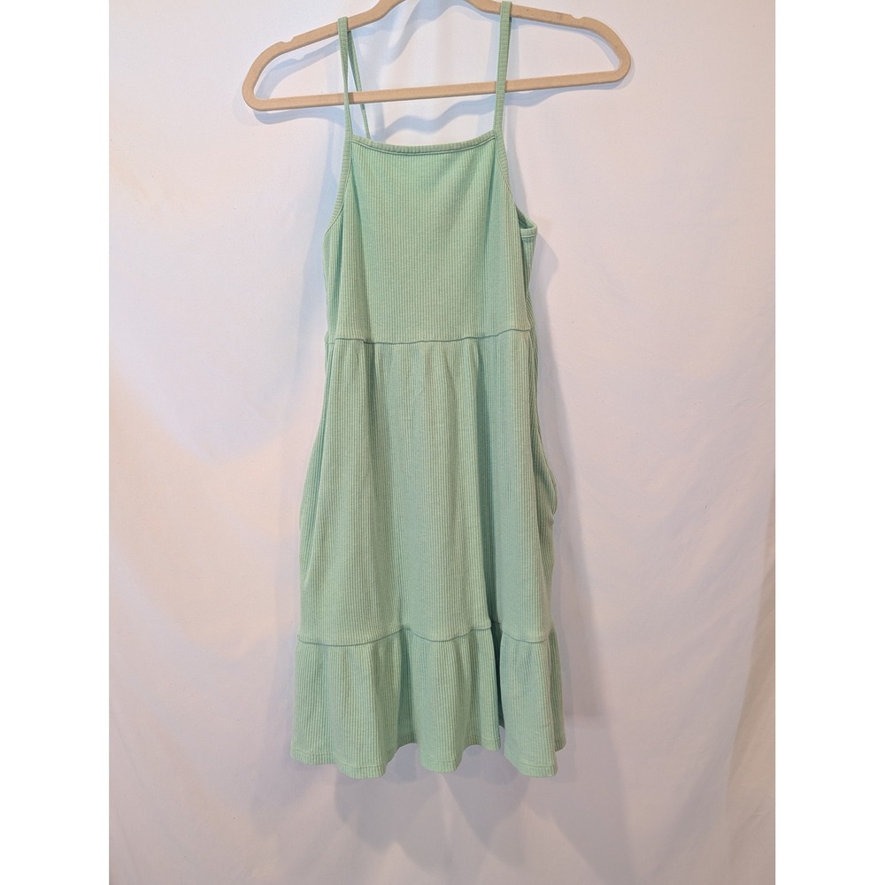 Old Navy Girls Mint Green Ribbed Tiered Sundress with Pockets XL 14-16